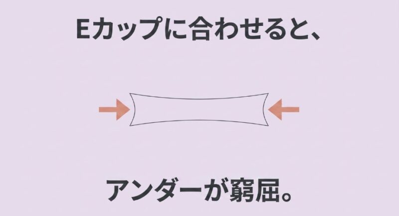 バストサイズをEカップに合わせると、アンダーバストが窮屈になってしまう様子