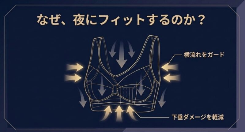 なぜ、夜にフィットするのか？横流れをガードし下垂ダメージを軽減