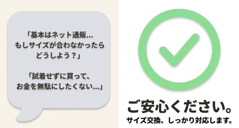 基本はネット通販…もしサイズが合わなかったらどうしよう?試着せずに買って、お金を無駄にしたくない…。