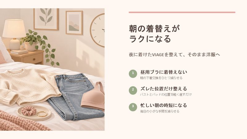 VIAGEの日中使用で朝の着替えがラクになる流れ