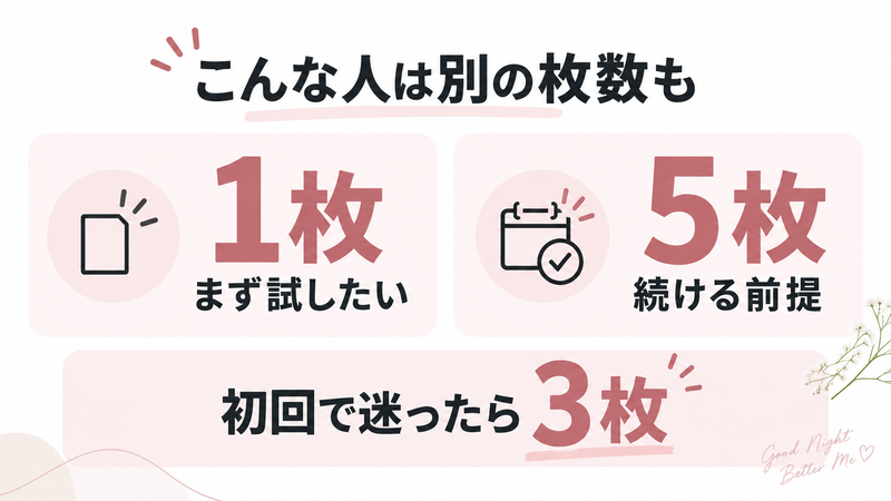 VIAGEナイトブラはまず試したい人なら1枚、継続して使う前提なら5枚も選択肢。初回で迷ったら3枚がおすすめ