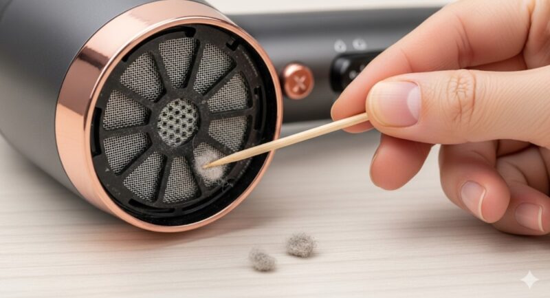 爪楊枝を使った細かいほこりの除去法