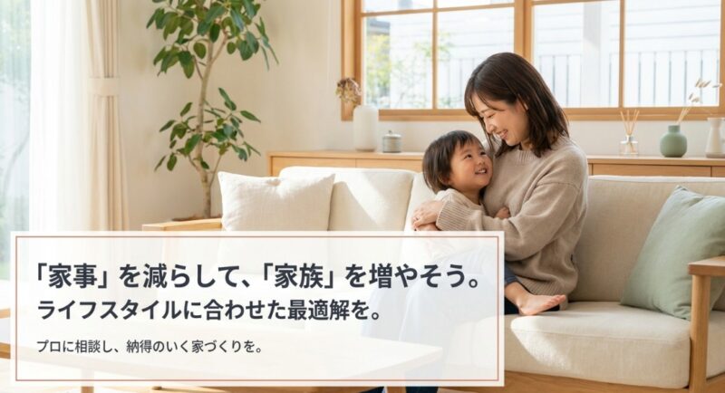 「家事を減らして、家族を増やそう」というメッセージとともに、プロへの相談を促すクロージング