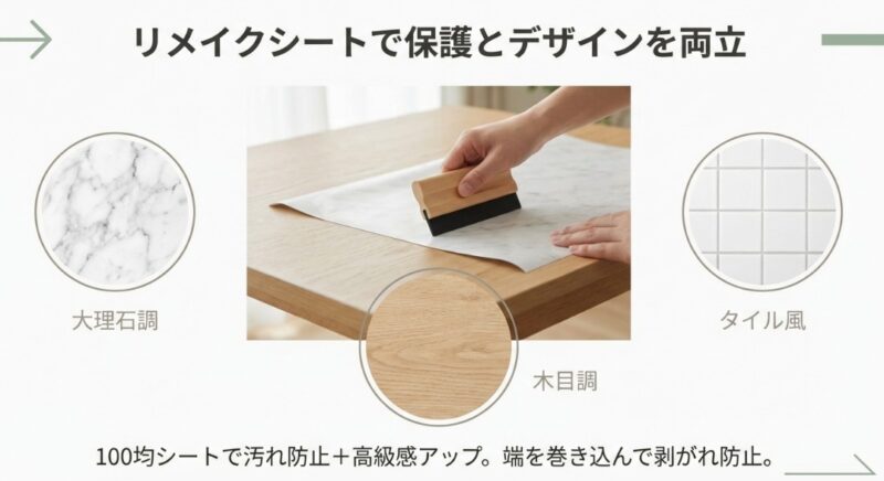 防水性のあるシートで汚れを防ぎ、手軽に印象を変える100均リメイク術