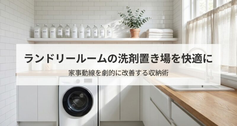 ランドリールームの洗剤置き場を快適にし、家事動線を劇的に改善する収納術の紹介
