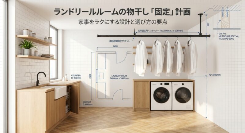 ランドリールームの物干しを固定して家事ラク！おしゃれな選び方と設計のコツ