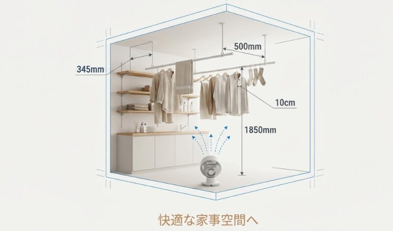 ランドリールームの物干し竿の間隔で家事を快適にする