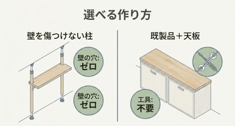 賃貸のランドリールームに作業台をDIY